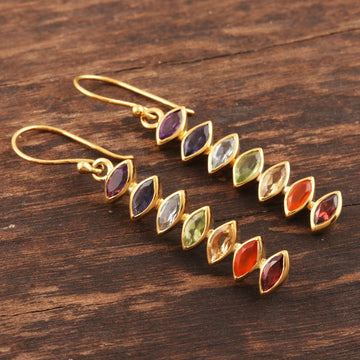 Gold-Plated Multi-Gemstone Chakra Dangle Earrings - Chakra Stones