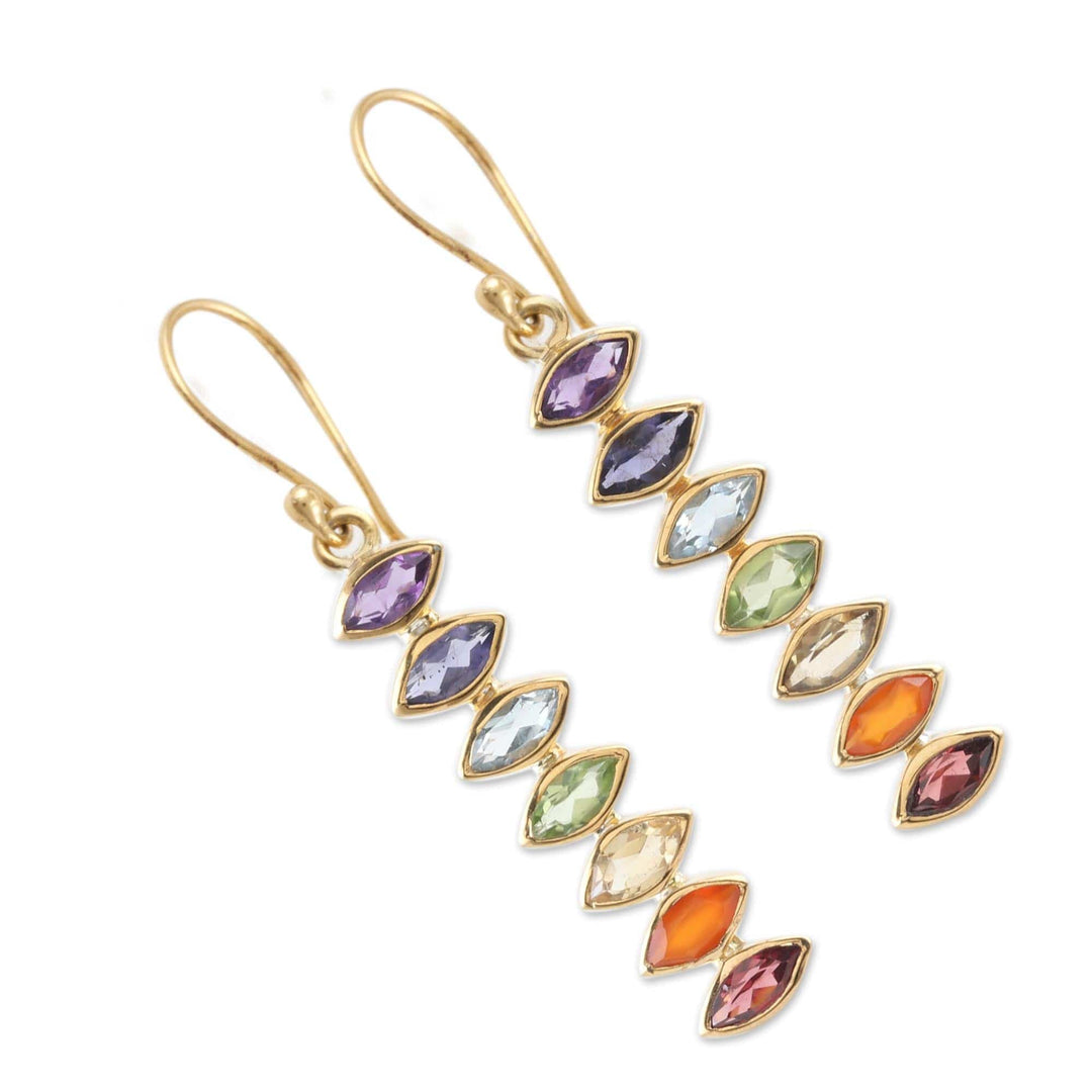 Gold-Plated Multi-Gemstone Chakra Dangle Earrings - Chakra Stones