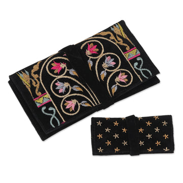 Floral Embroidered Jewelry Rolls from India (Pair) - Magical Midnight