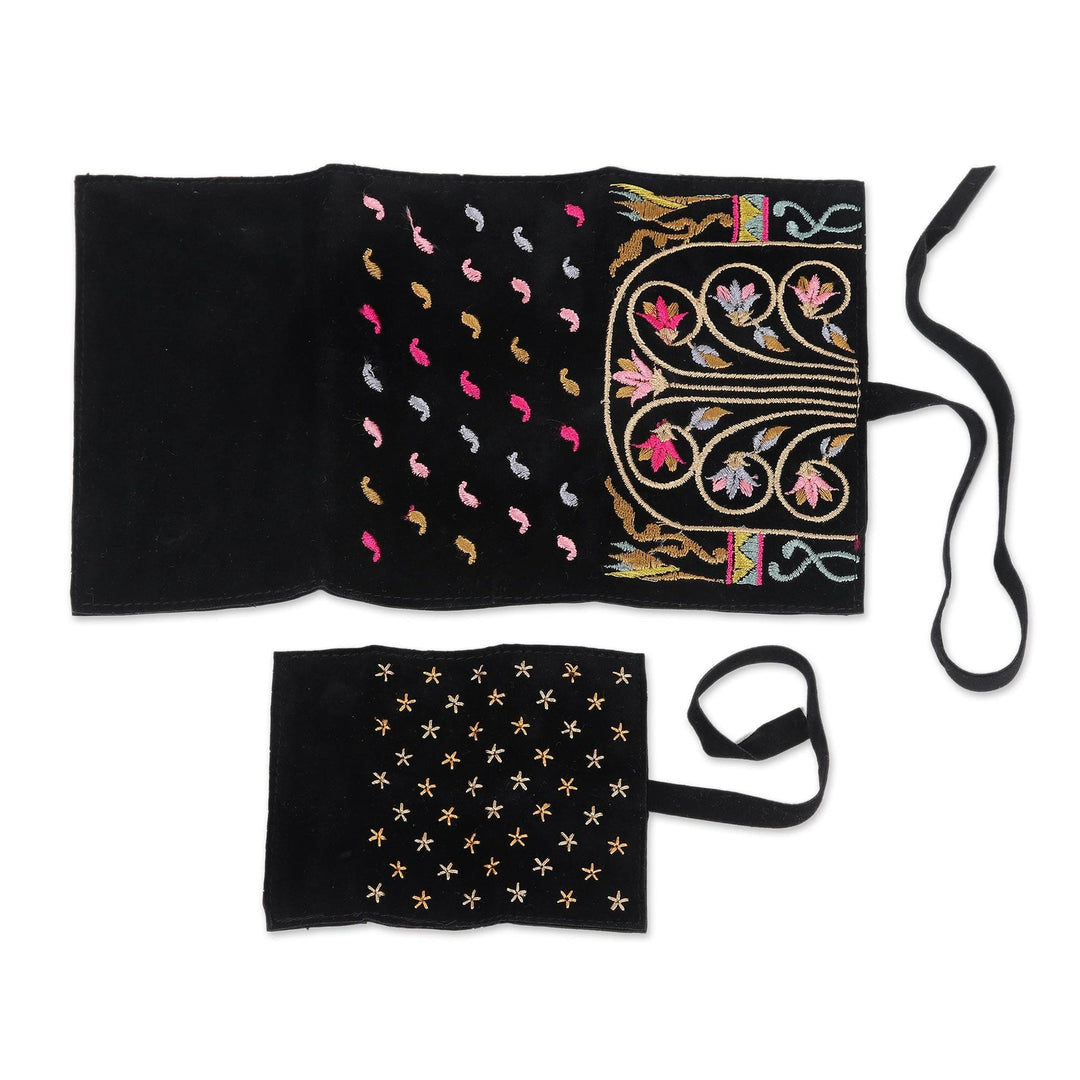 Floral Embroidered Jewelry Rolls from India (Pair) - Magical Midnight