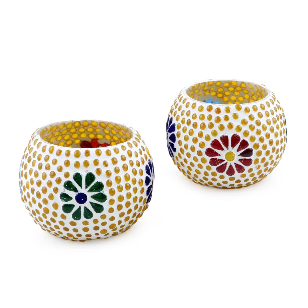 Floral Glass Mosaic Tealight Holders (Pair) - Floral Lights