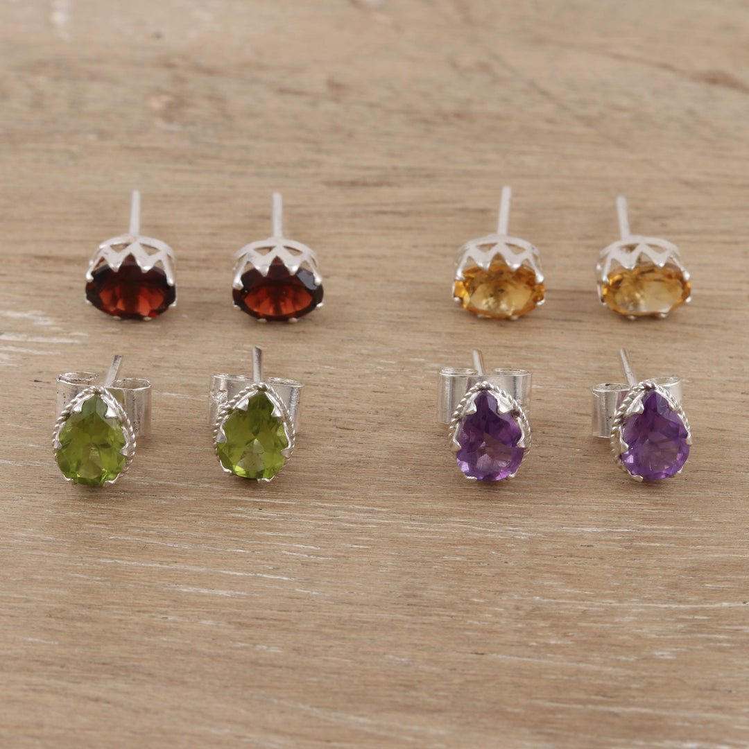 Hand Crafted Gemstone Stud Earrings (Set of 4) - Manifestation