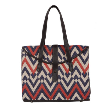 Woven Cotton and Leather Tote Bag - Delightful Waves