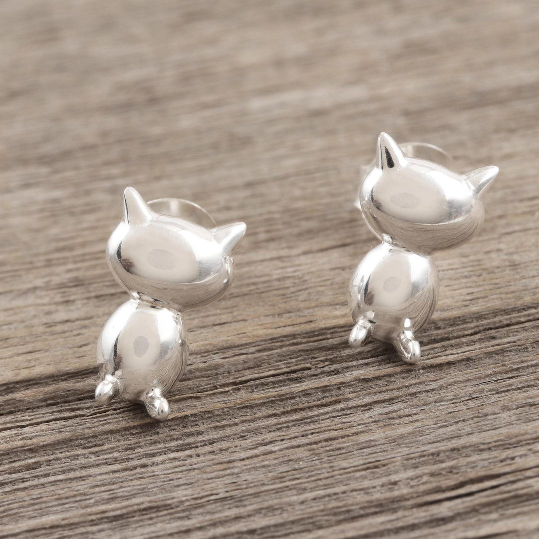Sterling Silver Cat Stud Earrings - Kitty Craft