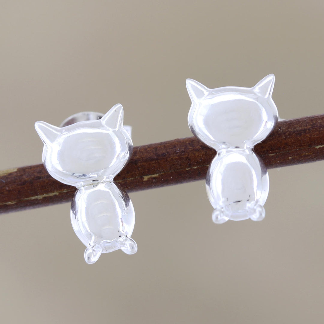 Sterling Silver Cat Stud Earrings - Kitty Craft