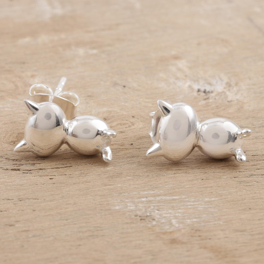 Sterling Silver Cat Stud Earrings - Kitty Craft