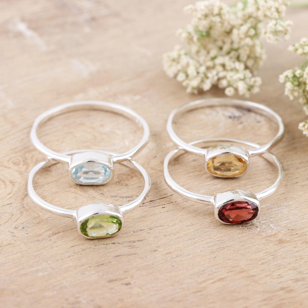 Peridot and Garnet Single Stone Rings (Set of 4)