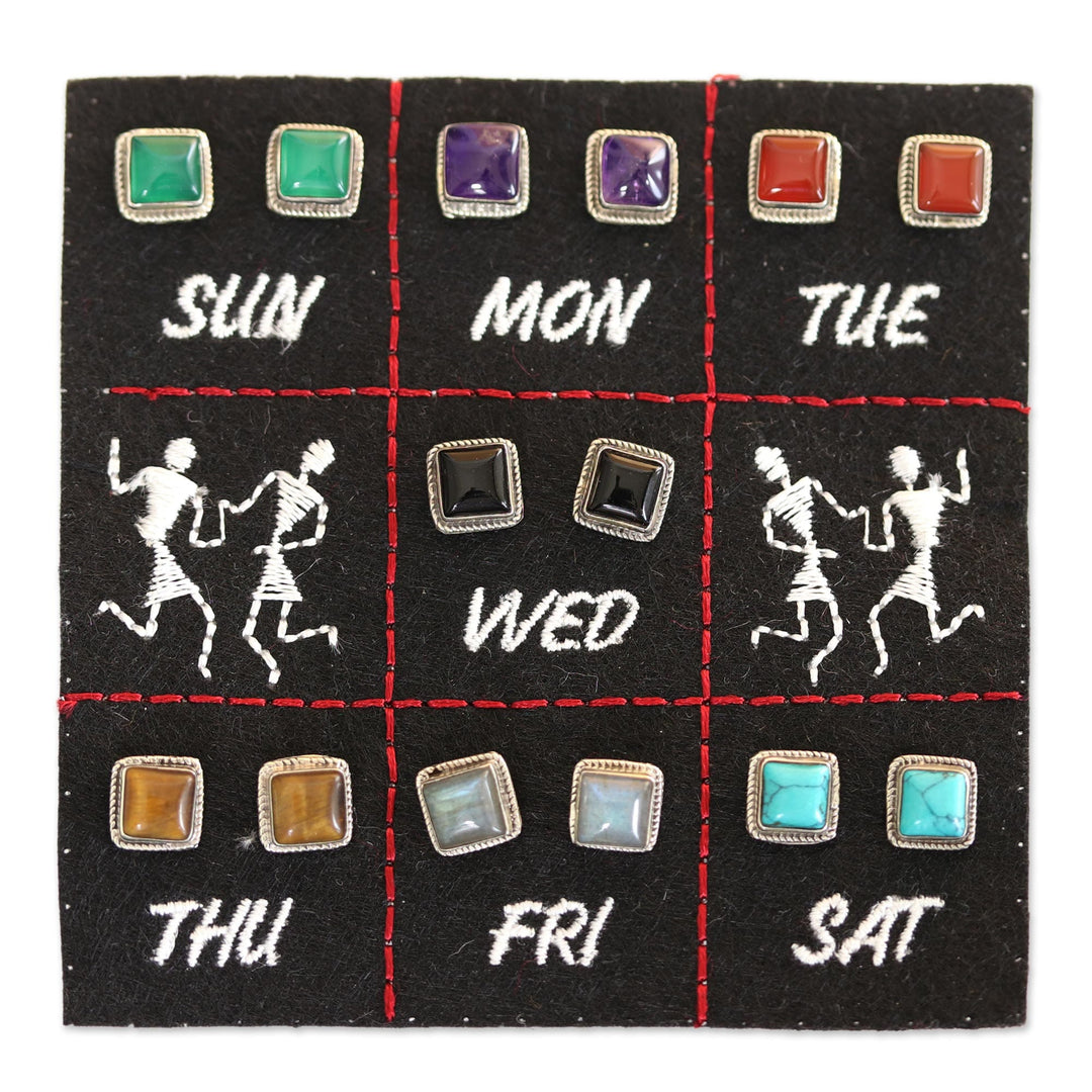 Hand Crafted Square Stud Earrings (Set of 7) - Dazzling Squares