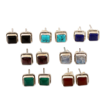 Hand Made Square Stud Earrings (Set of 7) - Color Magic