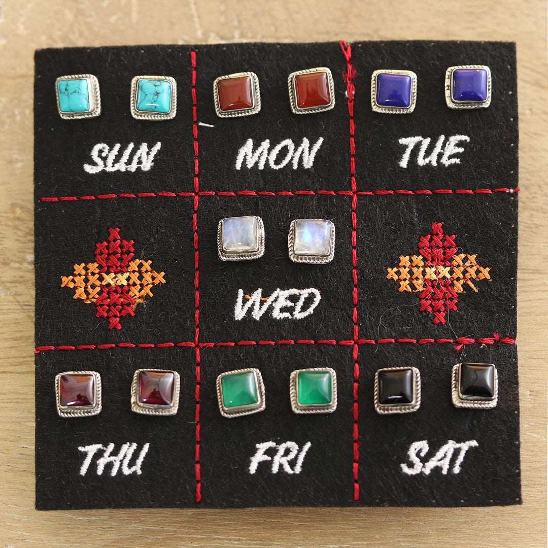 Hand Made Square Stud Earrings (Set of 7) - Color Magic