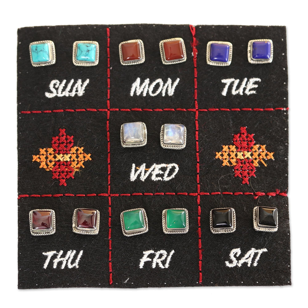 Hand Made Square Stud Earrings (Set of 7) - Color Magic