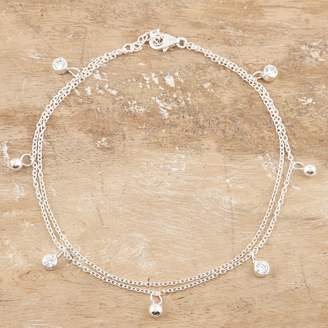 Cubic Zirconia and Sterling Silver Charm Anklet - Shine and Sparkle