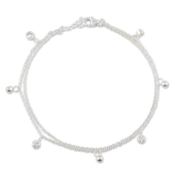 Cubic Zirconia and Sterling Silver Charm Anklet - Shine and Sparkle
