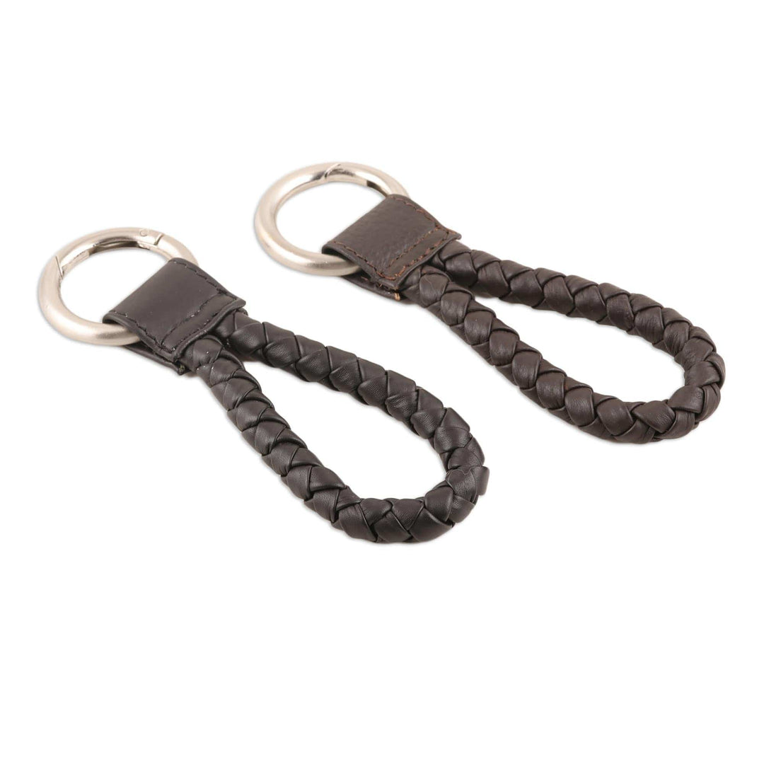 Black and Brown Leather Key Fobs (Pair) - Classic Duo