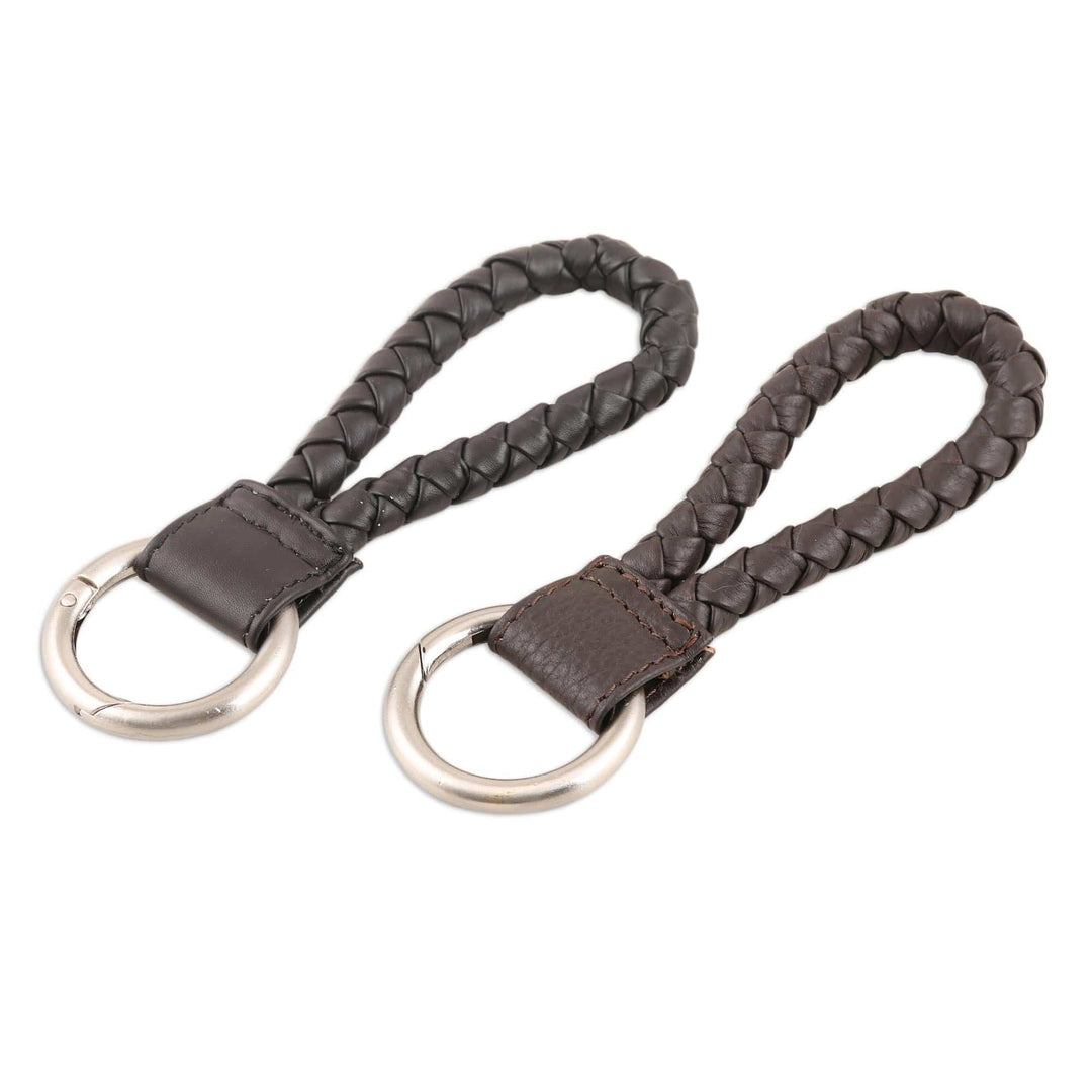 Black and Brown Leather Key Fobs (Pair) - Classic Duo