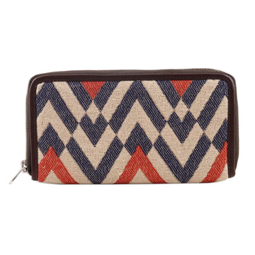 Patterned Cotton and Leather Wallet - High-Rise