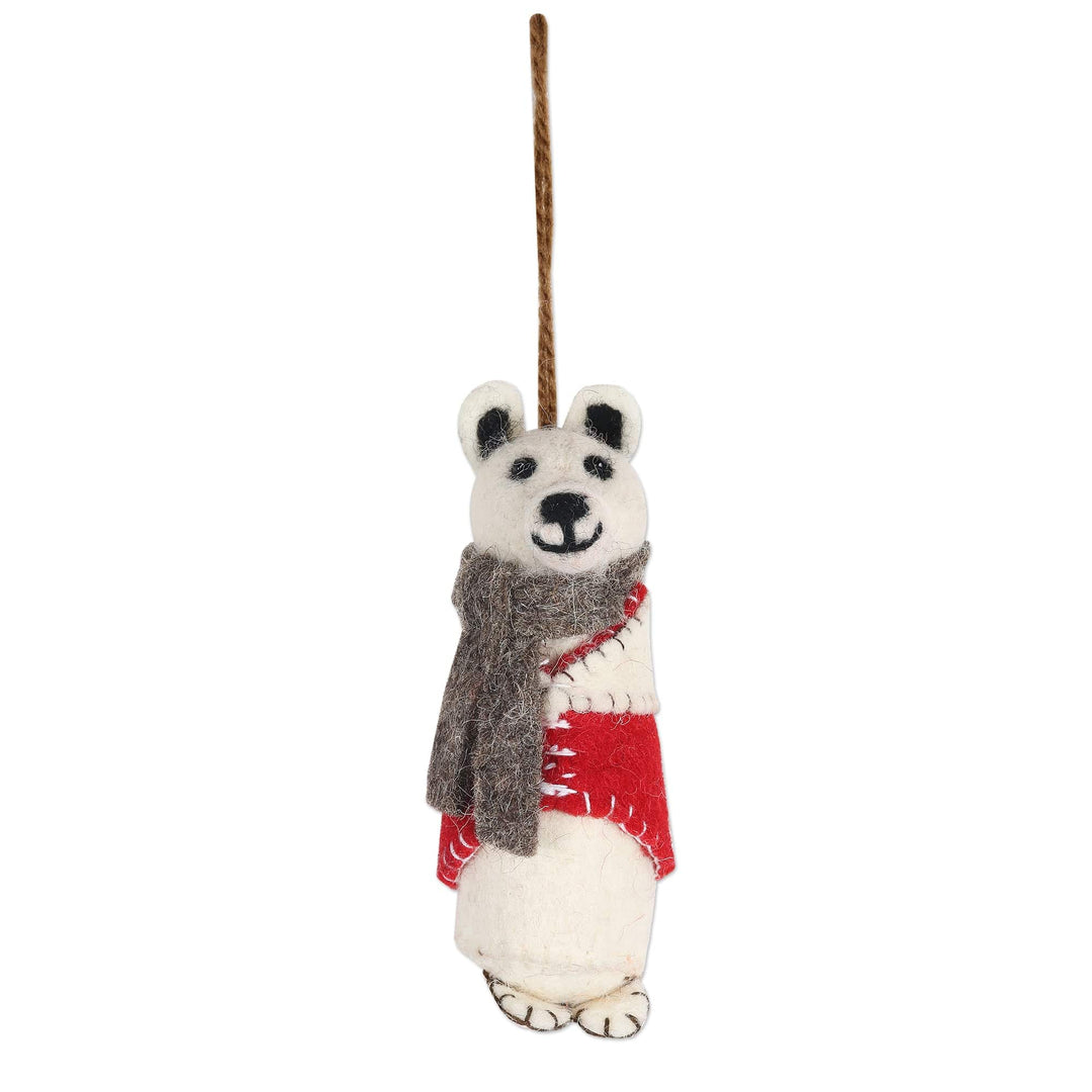 Wool and Glass Beaded Holiday Ornaments - Set of 6 - Cozy Bear Pairs