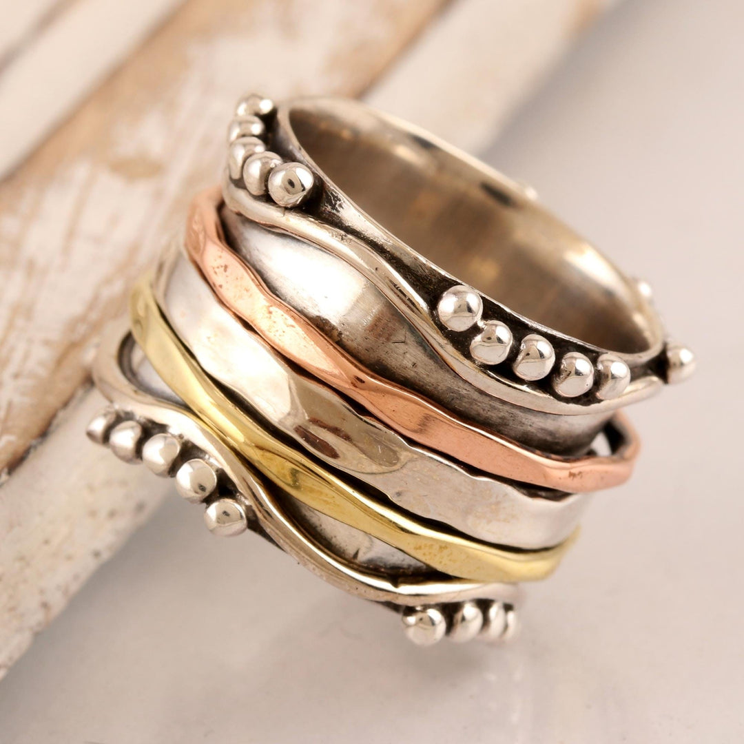 Sterling Silver and Copper Meditation Spinner Ring