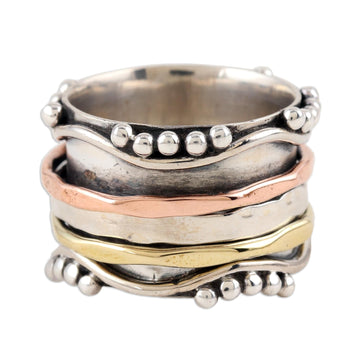 Sterling Silver and Copper Meditation Spinner Ring