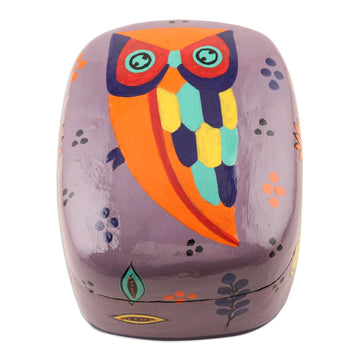 Hand Painted Owl-Themed Decorative Box - Owl Story in Dusty Lavender