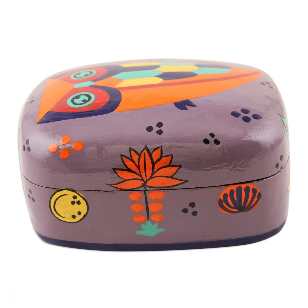 Hand Painted Owl-Themed Decorative Box - Owl Story in Dusty Lavender