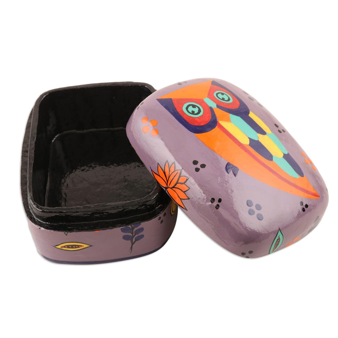Hand Painted Owl-Themed Decorative Box - Owl Story in Dusty Lavender