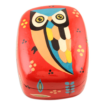 Hand Crafted Owl-Themed Decorative Box - Owl Story in Red