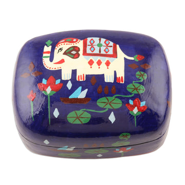 Hand Painted Papier Mache Elephant-Motif Box - Midnight Tale