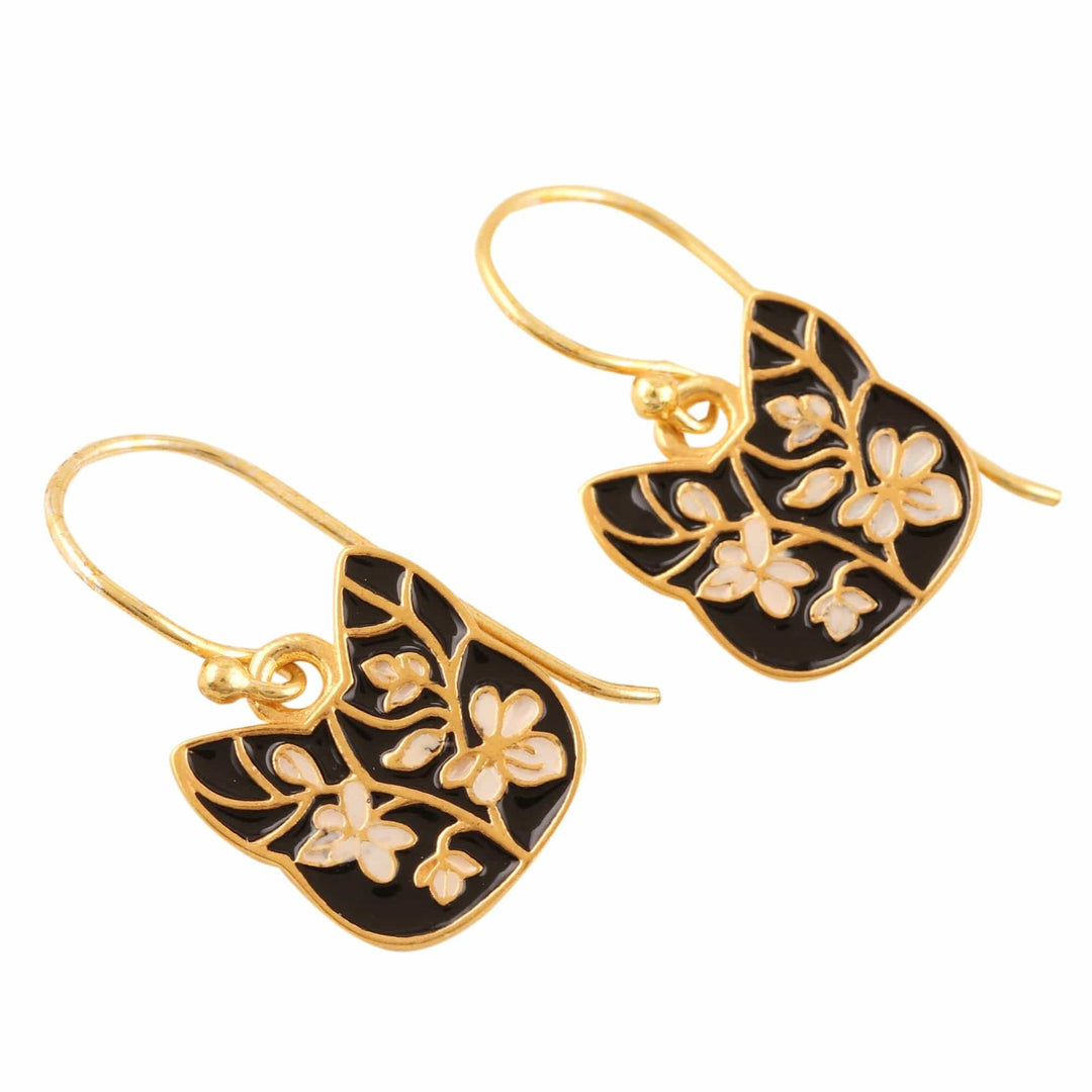 Gold-Plated Sterling Silver Cat Dangle Earrings - Outdoor Cat