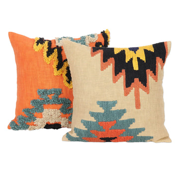 Cotton Cushion Covers with Tufted Embroidery (Pair) - Geometric Heights