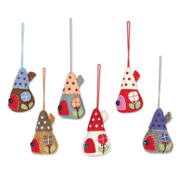 Wool Ornaments - Set of 6 - Holiday Homes