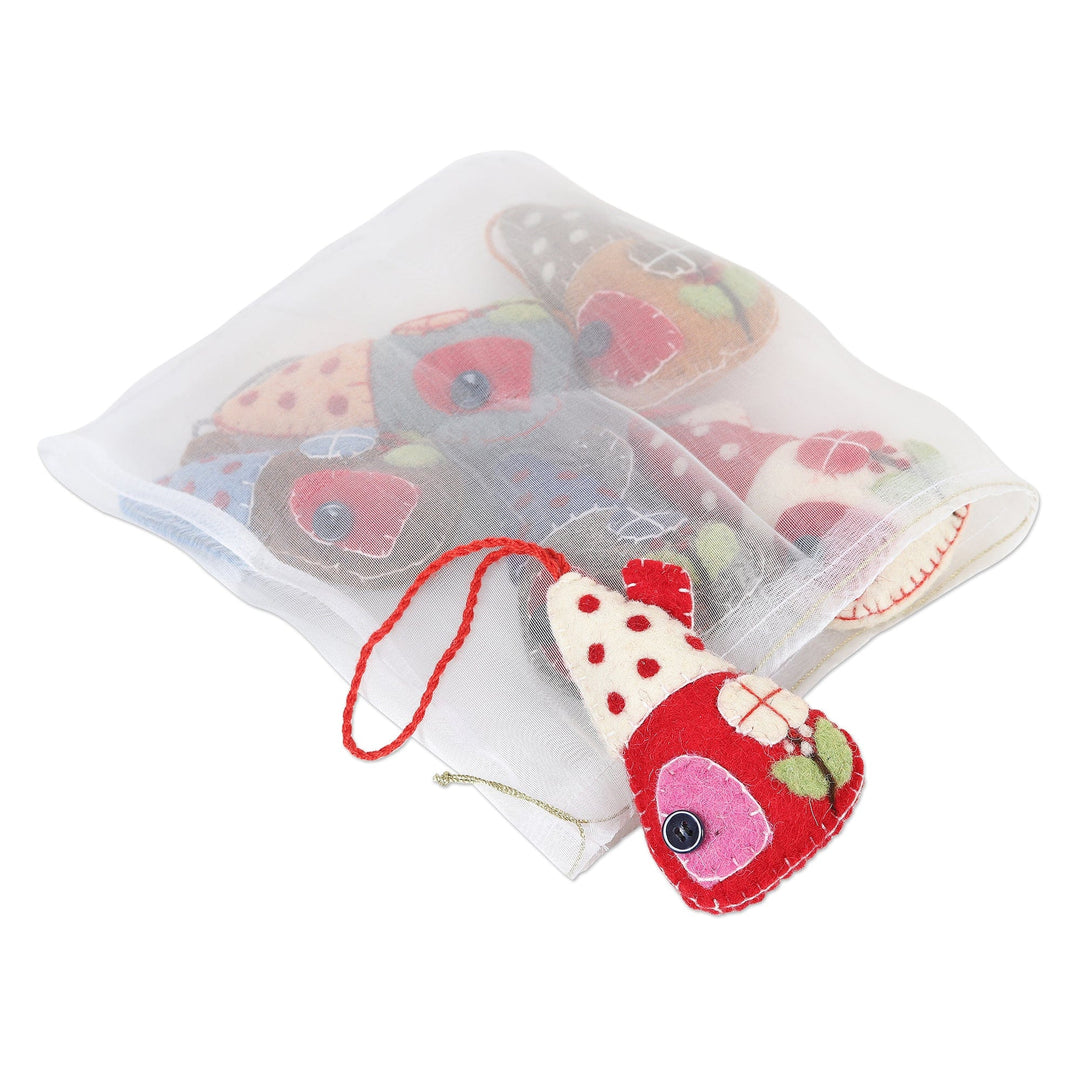 Wool Ornaments - Set of 6 - Holiday Homes