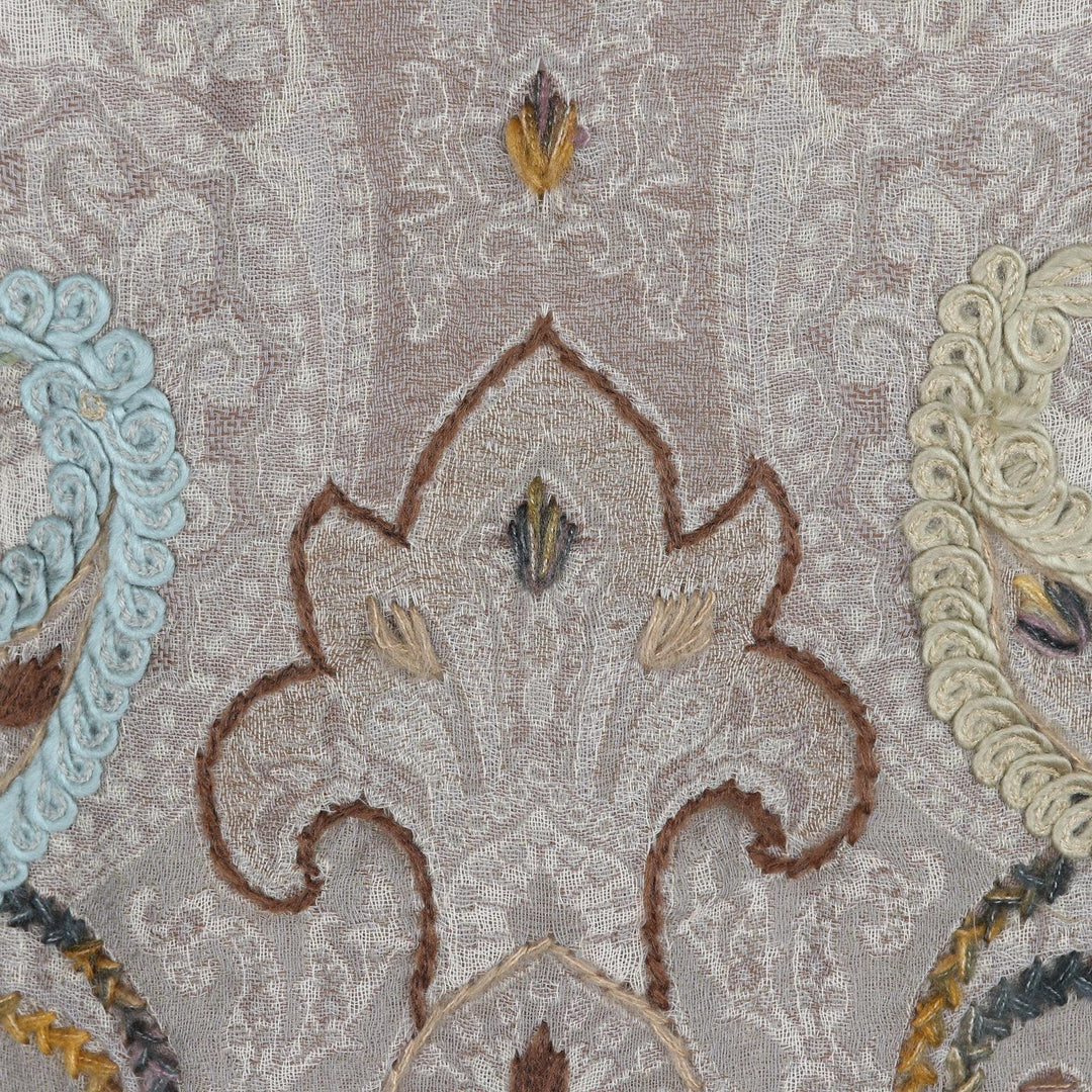 Hand-Embroidered Fringed Wool Shawl - Paisley Day