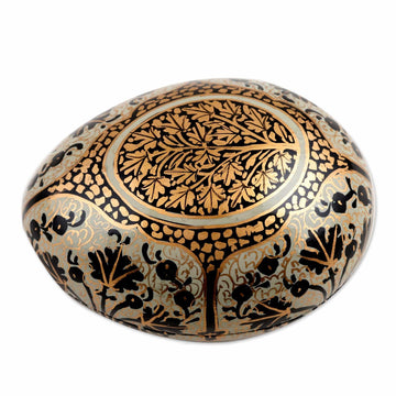 Hand-Painted Papier Mache Box with Leaf Motif - Midnight Delight in Aqua