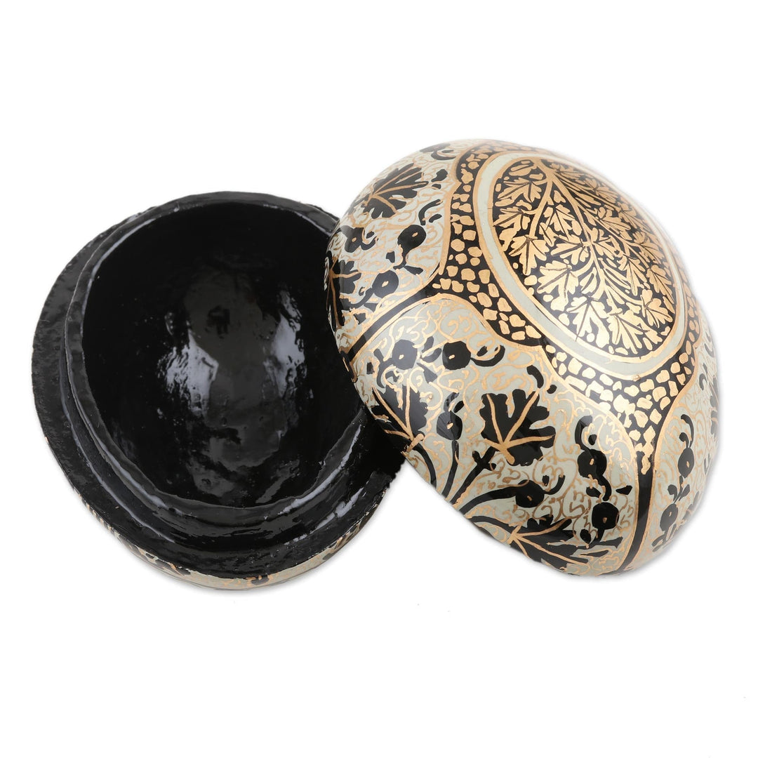 Hand-Painted Papier Mache Box with Leaf Motif - Midnight Delight in Aqua