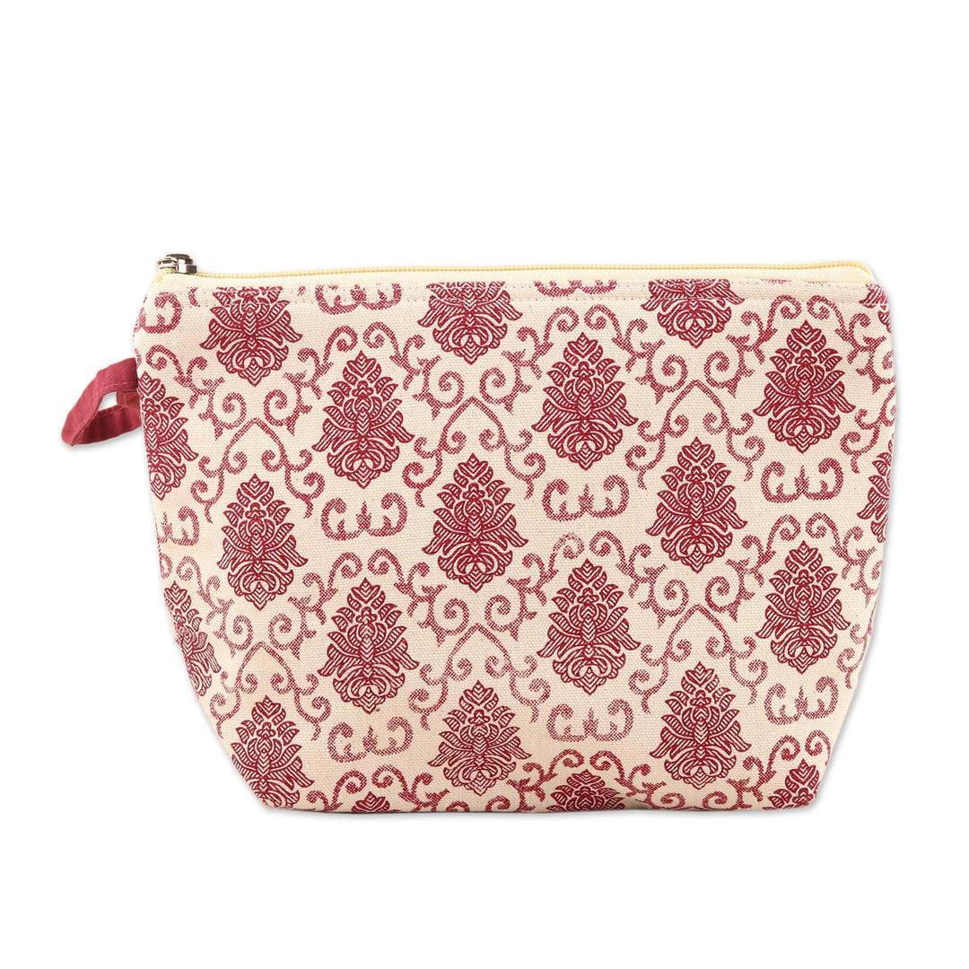 Screen Printed Zippered Pouch in 100% Cotton with Strap - Sharda Tote