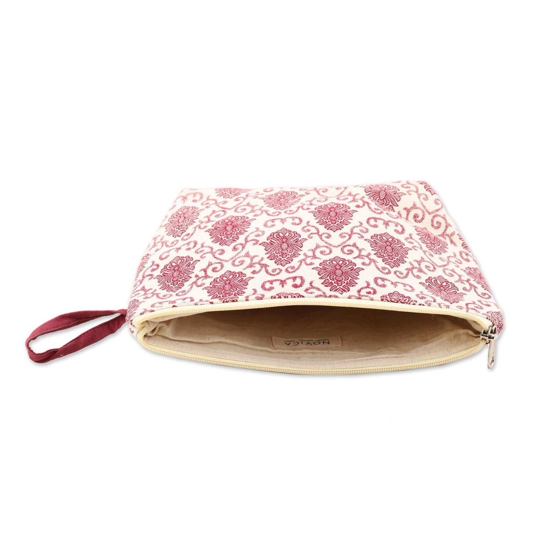 Screen Printed Zippered Pouch in 100% Cotton with Strap - Sharda Tote
