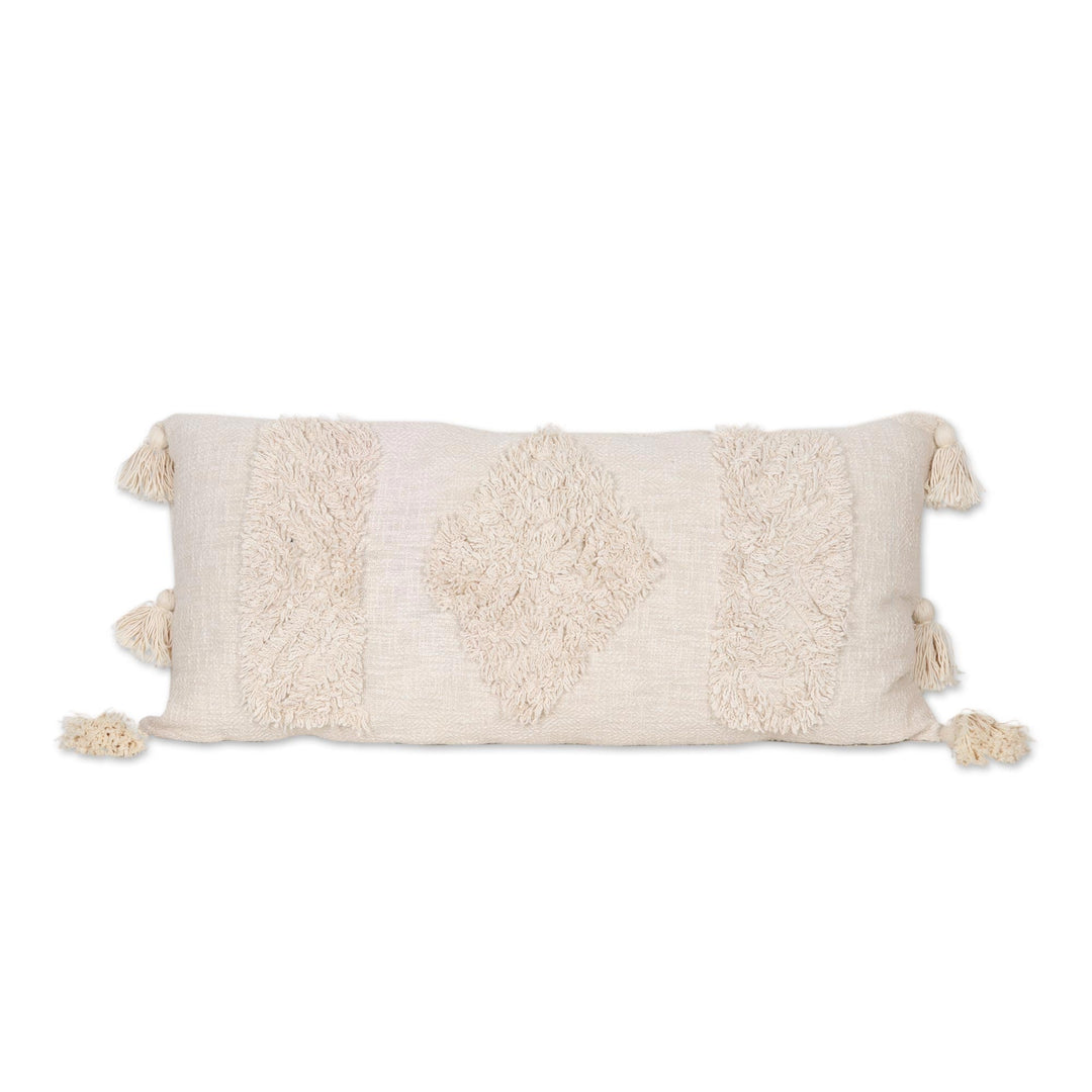 Embroidered Cotton Cushion Cover from India - Good Deed in Alabaster