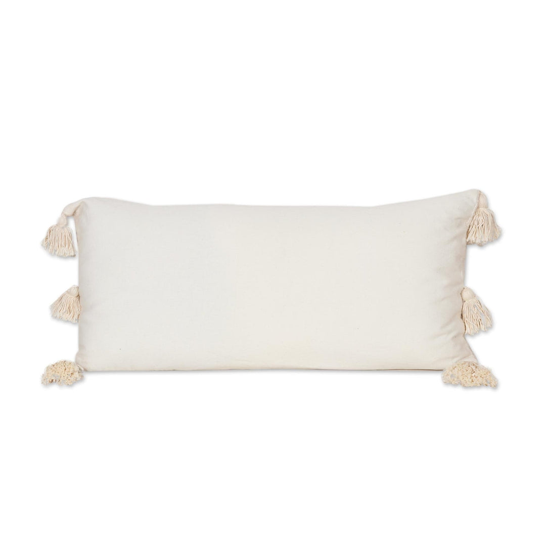 Embroidered Cotton Cushion Cover from India - Good Deed in Alabaster