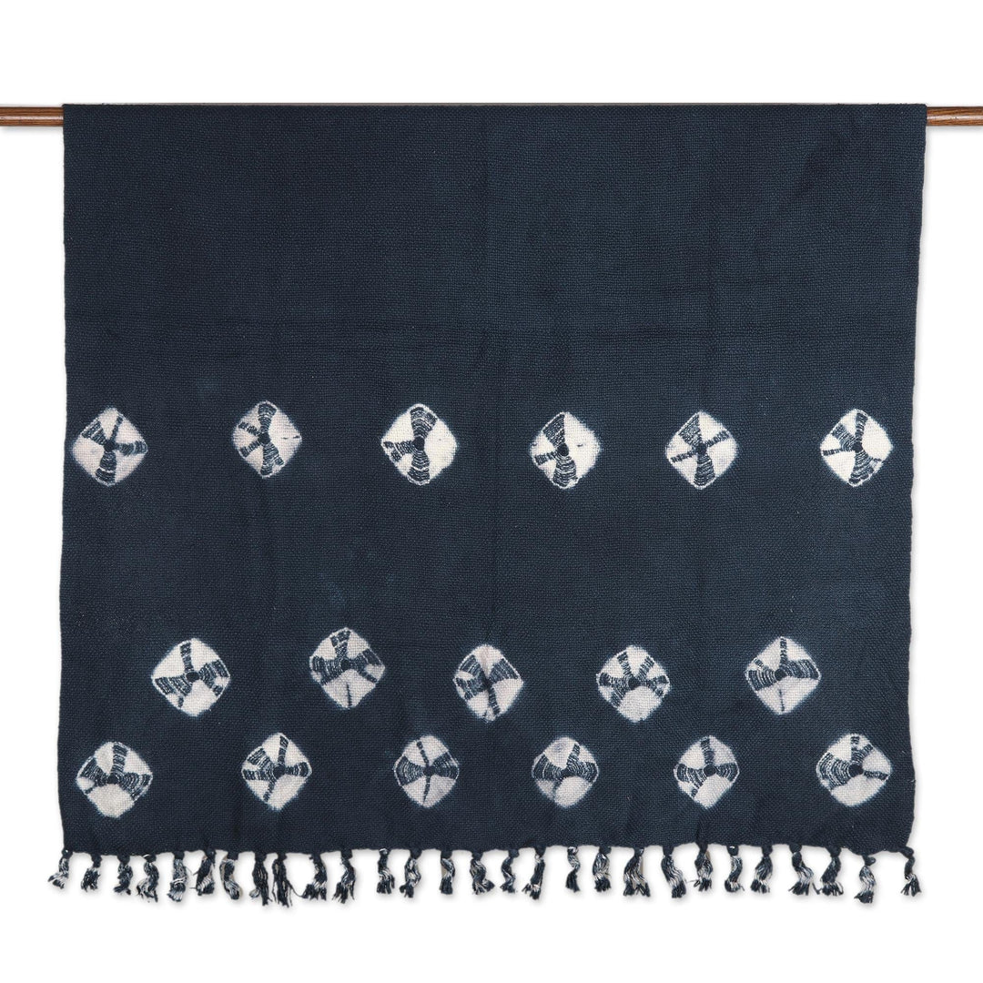 Navy Cotton Slub Throw with Tie-Dye Motif - Pacific Dreams
