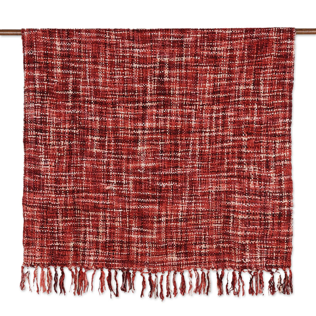 Fringed Throw Blanket - Burgundy Fusion
