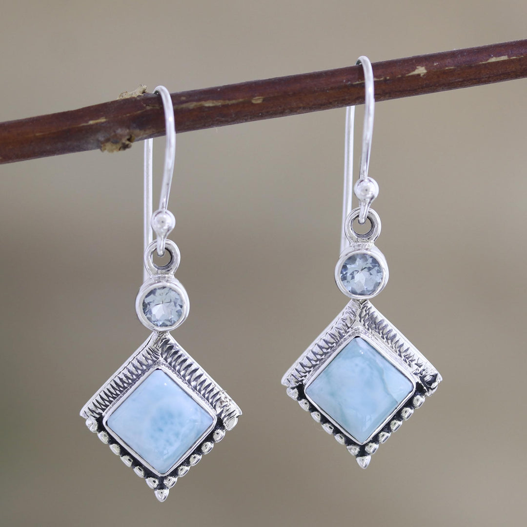 Handmade Larimar and Blue Topaz Earrings - Frosty Fusion