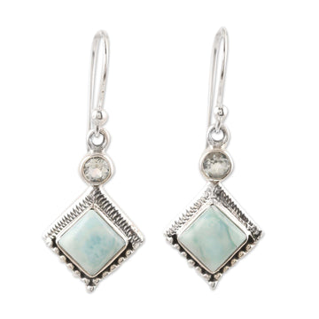 Handmade Larimar and Blue Topaz Earrings - Frosty Fusion