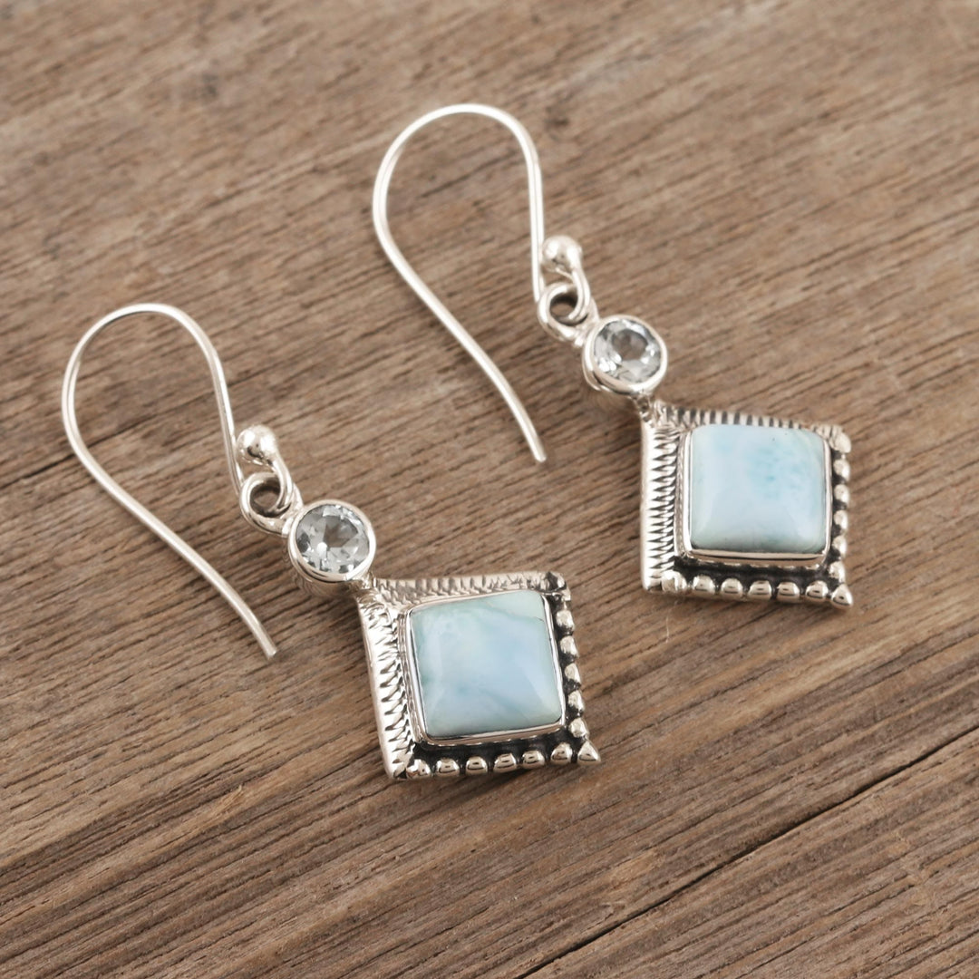 Handmade Larimar and Blue Topaz Earrings - Frosty Fusion
