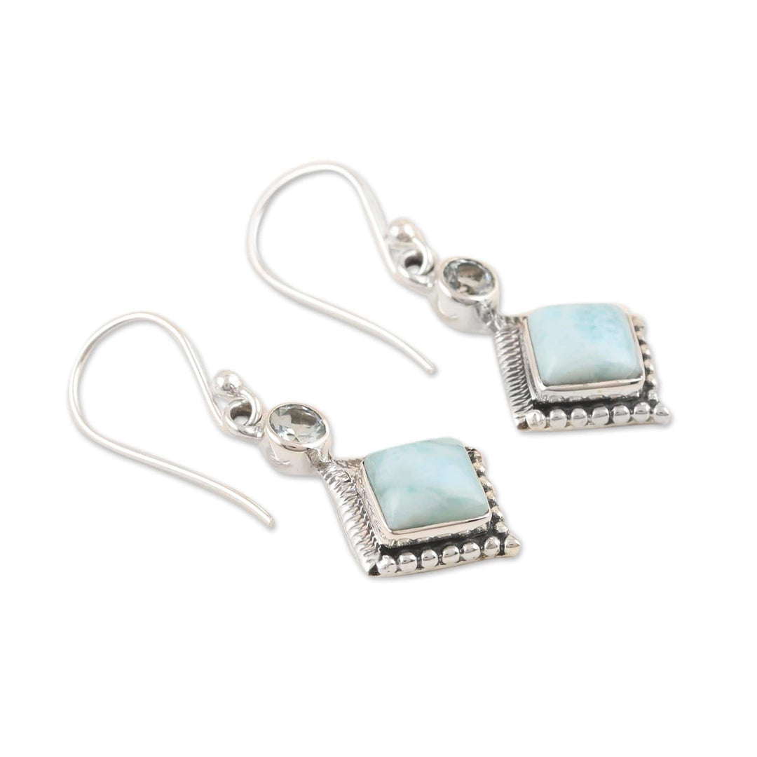 Handmade Larimar and Blue Topaz Earrings - Frosty Fusion