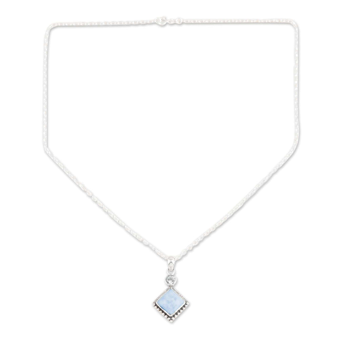 Hand Made Larimar and Blue Topaz Pendant Necklace - Frosty Fusion