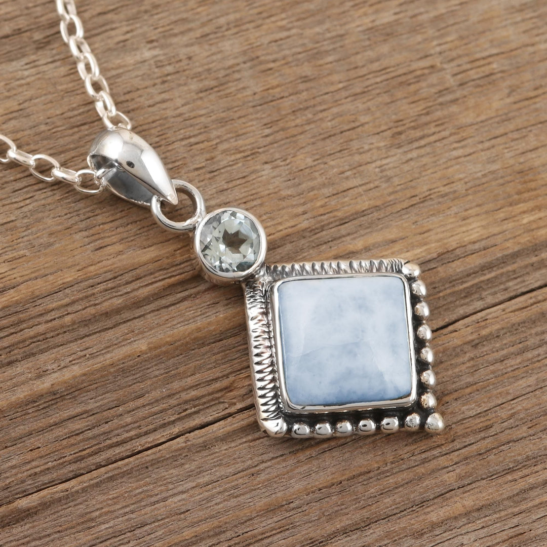 Hand Made Larimar and Blue Topaz Pendant Necklace - Frosty Fusion