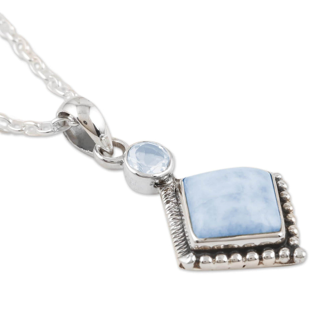 Hand Made Larimar and Blue Topaz Pendant Necklace - Frosty Fusion