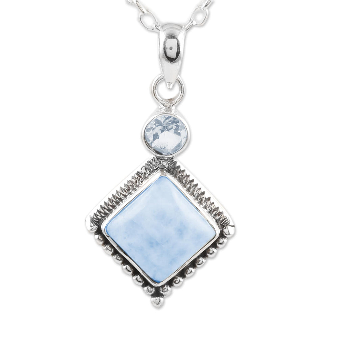 Hand Made Larimar and Blue Topaz Pendant Necklace - Frosty Fusion
