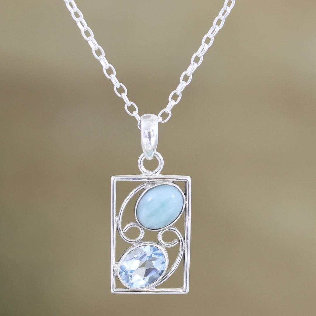 Larimar and Blue Topaz Pendant Necklace from India - Sweet Companions